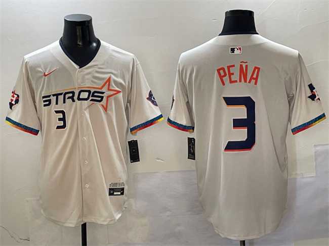 Mens Houston Astros #3 Jeremy Pena Cream 2025 City Connect With Texas Patch Limited Stitched Jersey
